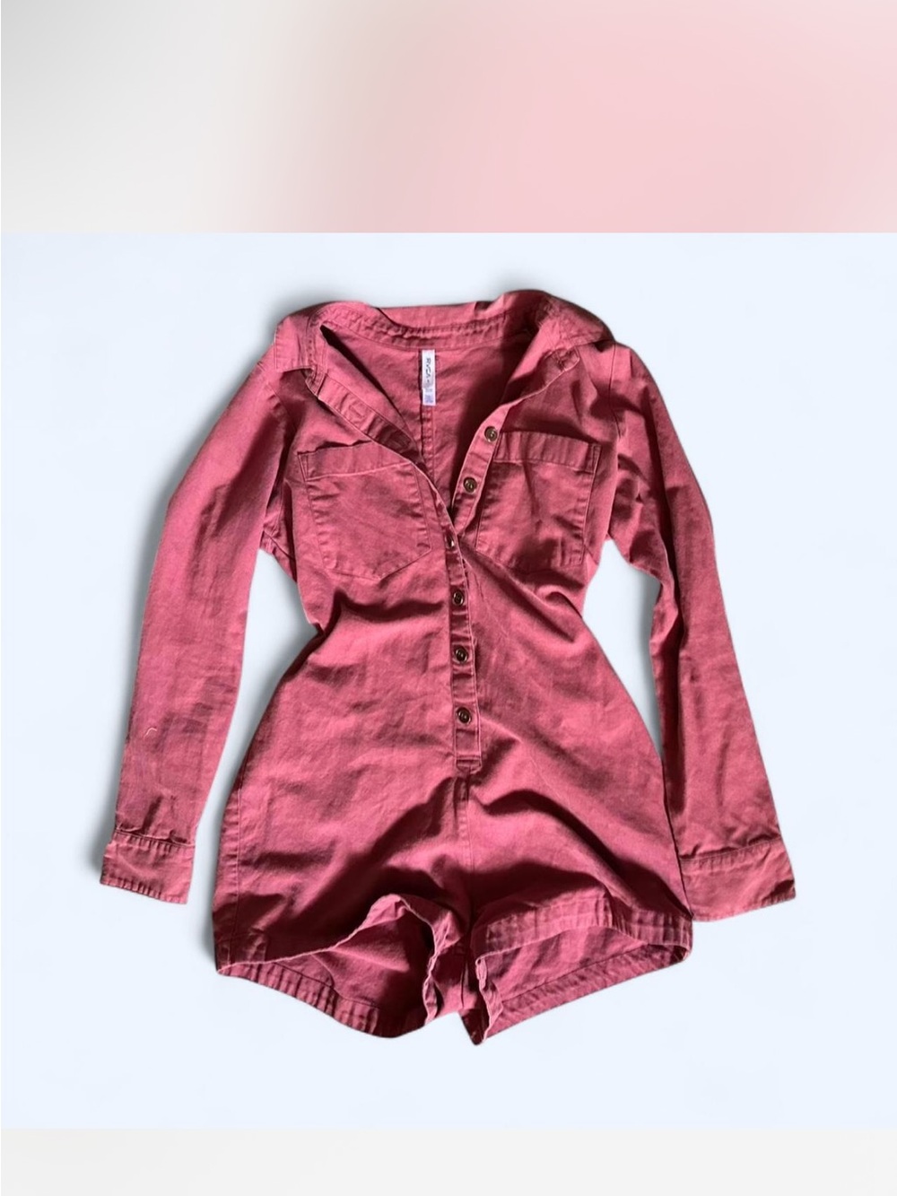 RVCA Long-Sleeve Button Romper in Dusty Rose - Picture 2 of 5